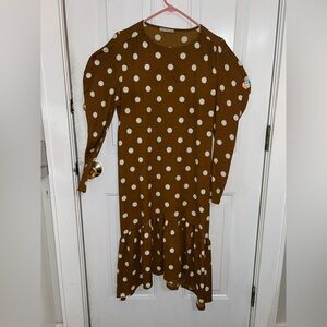Zara Long Sleeve Brown Dress with White Dots